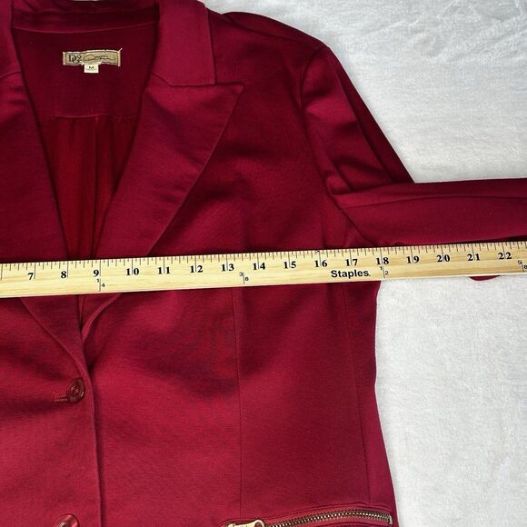 DG2 by Diane Gilman 2 Button Blazer Jacket Zippered Pockets Burgundy Size Medium - Picture 5 of 9